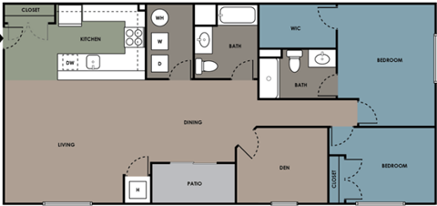 Floor plan for 2 beds, 2 baths, 1480 sqft